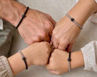 Matching Family Bracelets, Mom Dad Kids Bracelet Set, Black Lava Stone Jewelry, Meaningful Family Gift