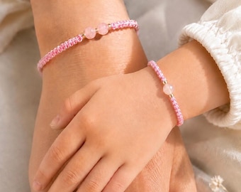Rose Quartz Mother Daughter Bracelets, Matching Mommy and Me Jewelry Set, Meaningful Gift for Daughter