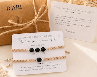 Pulseras de piedra volcánica para parejas, pulseras a juego para él y para ella, conjunto de pulseras ajustables hechas a mano, regalo personalizado para parejas.