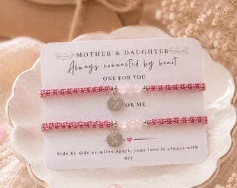 Personalized Mother Daughter Bracelet Set, Matching Initial Bracelets, Gift for Daughter from Mom, Mommy and Me Jewelry