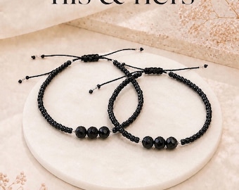 Promise Bracelets for Couples, Black Agate Matching Bracelets, Romantic Gift for Him and Her