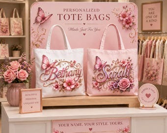 Aangepaste draagtas bloemen canvas, gepersonaliseerde schouderboeket handtas, handtas lente zomer rozen, beste zomercadeau voor haar
