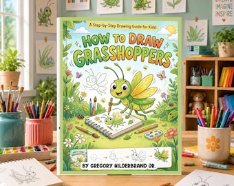 How to Draw Grasshoppers, Easy Grasshopper Drawing Book, Insect Sketching Workbook, Learn Bug Drawing, Drawing Exercises