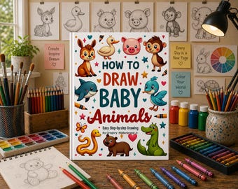 How to draw animals, Easy baby animals drawing, Printable Step-by-Step Drawing PDF, Learn drawing book