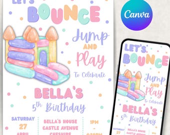 Bouncy Castle Birthday Invitation, Girl Pastel Birthday Invite, Editable Template (Digital Download)