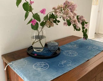 Modello di runner da tavola giapponese Sashiko 2 disegni, ventagli e motivi, e disegno di crisantemo e reticolo n. 10