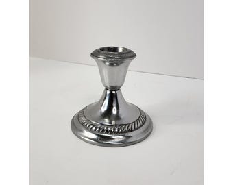 Silver Tone Metal Taper Candle Holder Rope Twist Base Vintage Style 3.25 Inch