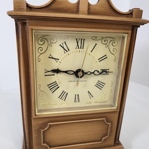 Vintage GE Wooden Mantel Clock, Roman Numerals, Traditional Tabletop Decor (Model 8101)