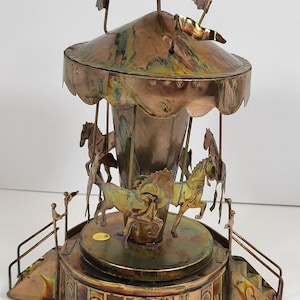 Haunted Vintage Copper Carousel Music Box, Active Spirit Vessel, Paranormal Oddity Merry Go Round, Creepy Antique, Mid Century Curiosity