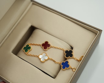 Multi Edelstein 5 Motiv Klee Armband 925 Silber 18k vergoldet