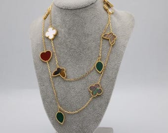 Butterfly & clovers necklace 925 silver 18k gold plated