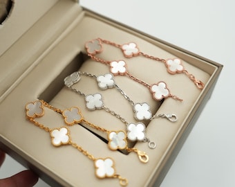 Perlmutt 5 Motiv Klee Armband 925 Silber 18k vergoldet