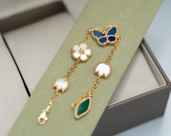 Lucky spring clover charm bracelet 925 silver 18k gold plated