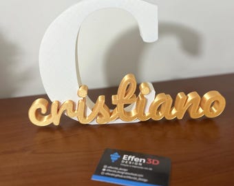 Personalized 3D Name Sign with Initial Letter | Custom Script Font Decor