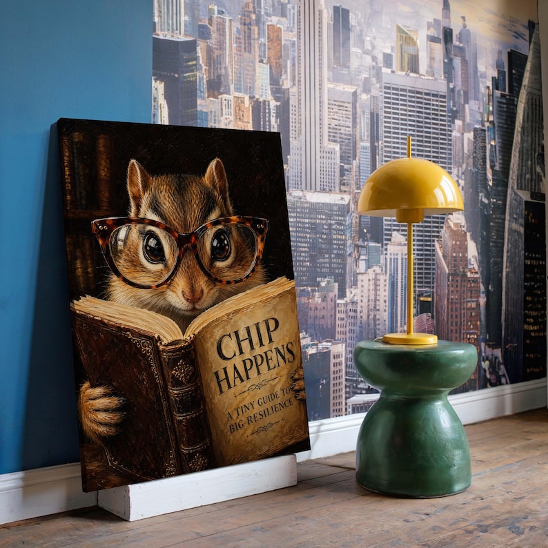 Reading Chipmunk Poster & Canvas | Whimsical Animal Wall Art | Pop ...