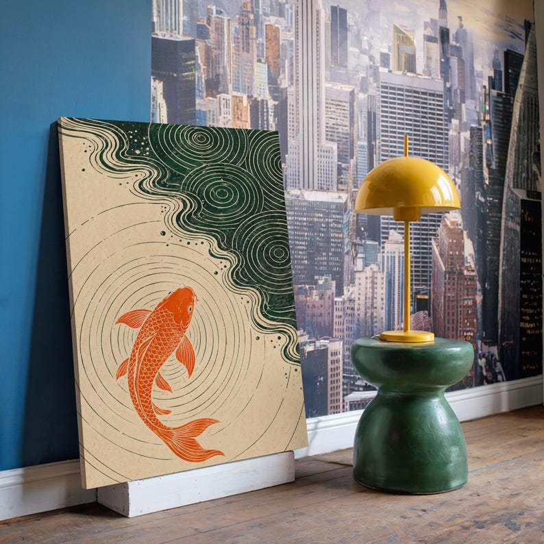 Minimalist Koi Fish Poster & Canvas | Japandi Zen Wall Art | Ukiyo-e Bathroom Decor | Meditation Print YPPWOX image 7