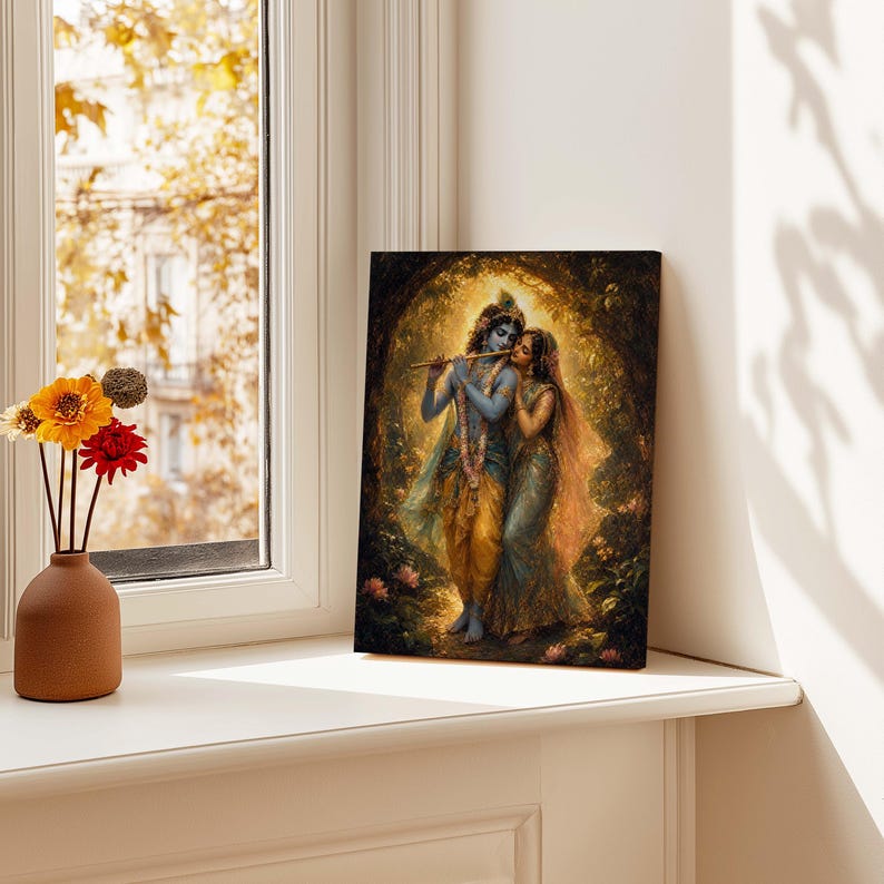 Radha Krishna Poster & Canvas | Hindu Deity Oil Painting | Spiritual Wall Art | Yoga Decor Gift 5IXM6V image 6