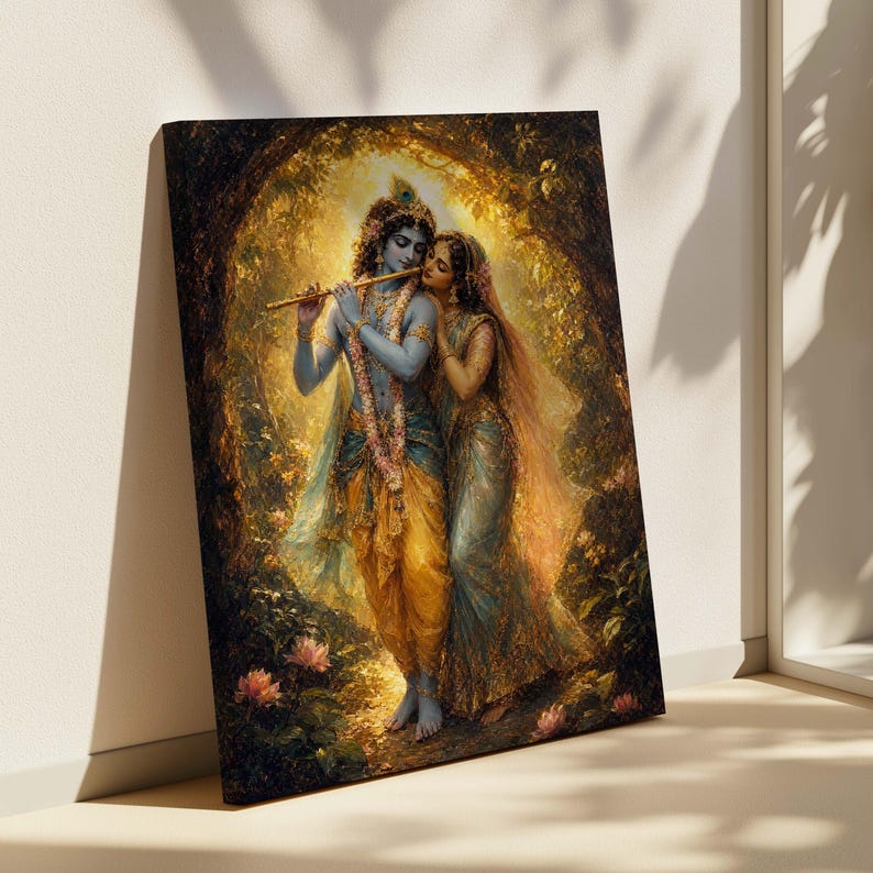 Radha Krishna Poster & Canvas | Hindu Deity Oil Painting | Spiritual Wall Art | Yoga Decor Gift 5IXM6V image 2