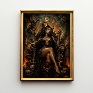 Horned Lilith Poster & Canvas | Mörk fantasi Gotisk Väggkonst | Ockult Sovrumsdekor LIZ0SU