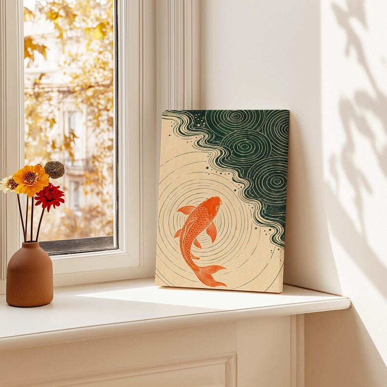 Minimalist Koi Fish Poster & Canvas | Japandi Zen Wall Art | Ukiyo-e Bathroom Decor | Meditation Print YPPWOX image 6