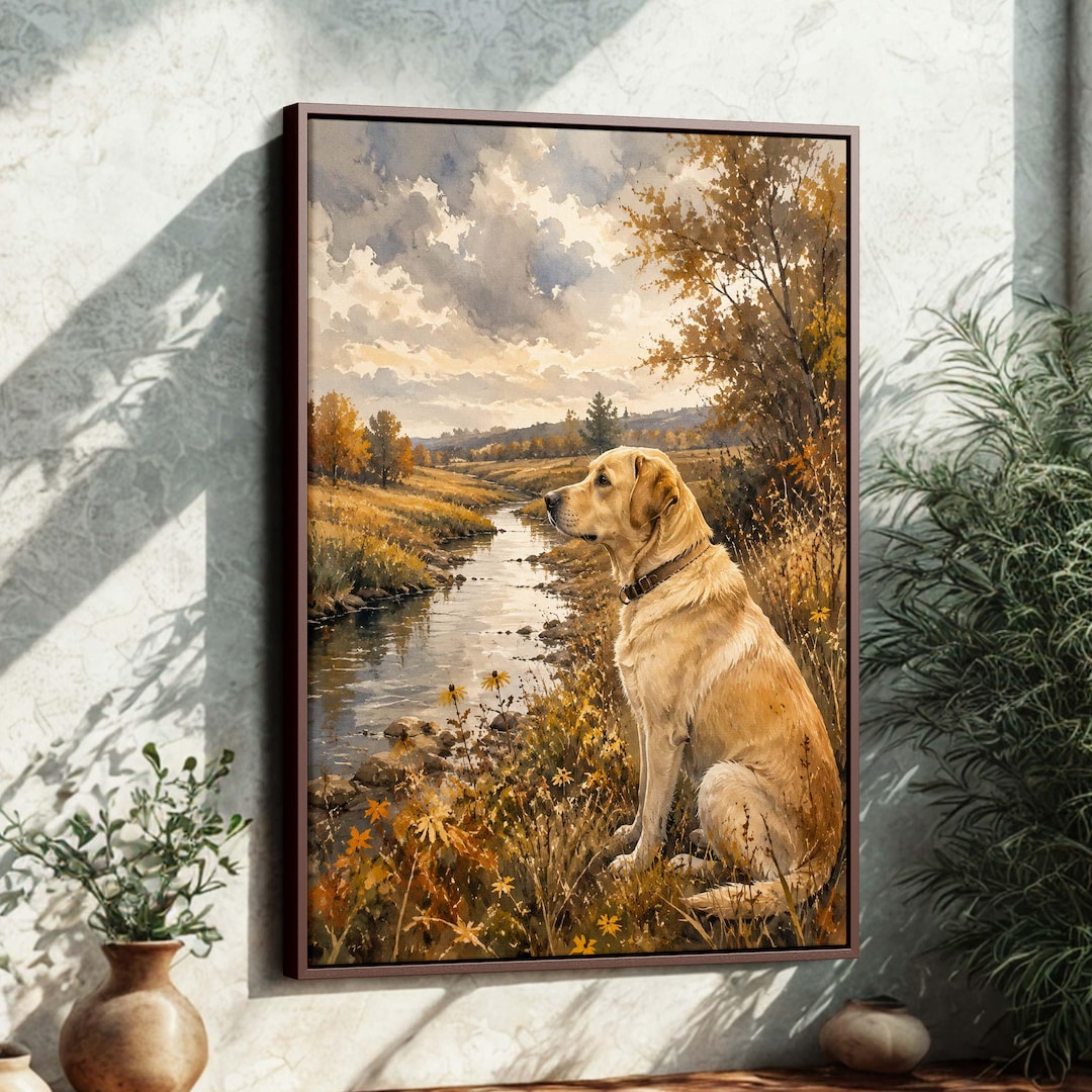 Yellow Labrador Framed Canvas | Watercolor Farmhouse Dog Wall Art ...