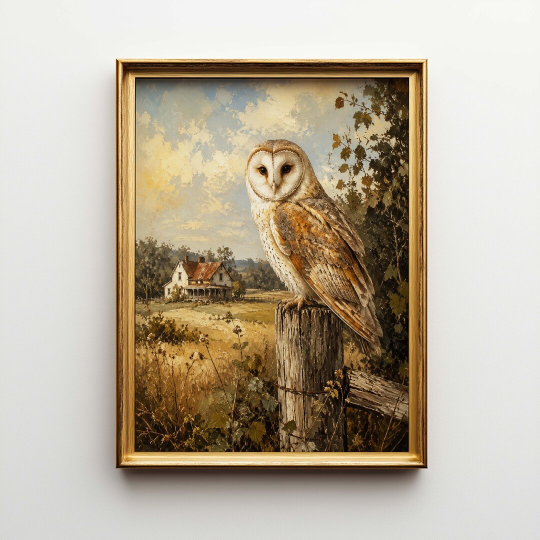 Barn Owl Poster & Canvas | Rustic Oil Wildlife Wall Art | Farmhouse ...