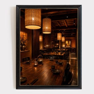Korean Restaurant Interior Warm Lanterns Dark Wood Poster & Canvas 8VK10