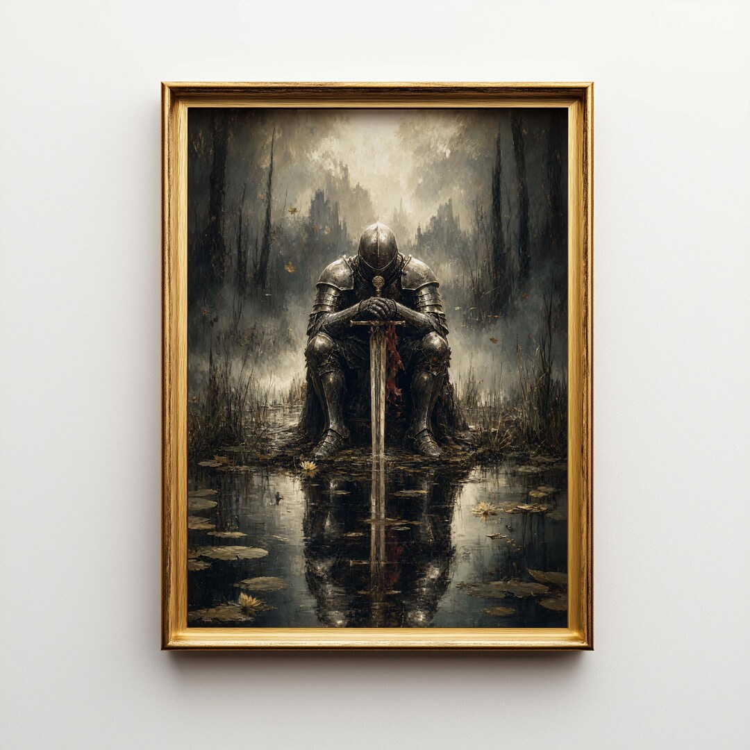 Medieval Knight Poster & Canvas | Dark Fantasy Oil Painting | Moody ...