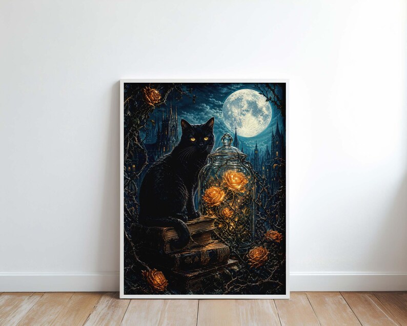 Witchcore Black Cat Poster & Canvas | Dark Academia Wall Art | Gothic ...
