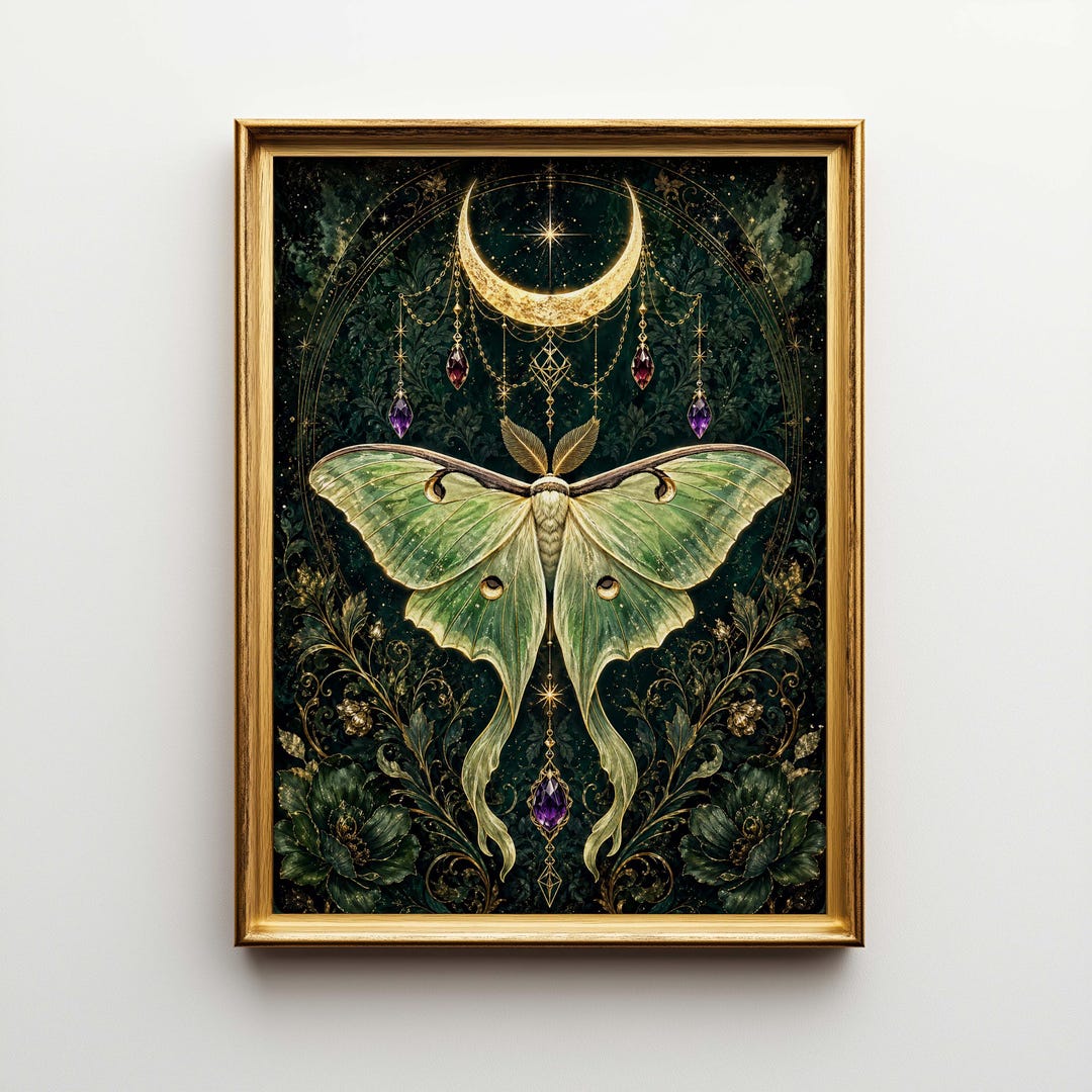 Art Nouveau Luna Moth Poster & Canvas | Witchy Moon Wall Art Print ...