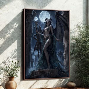 Gudinnan Lilith Inramad Canvastavla | Mörk fantasi Väggkonst | Gotisk hednisk dekor | Mytologiskt tryck YQ6M4B