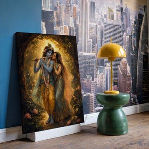 Radha Krishna Poster & Canvas | Hindu Deity Oil Painting | Spiritual Wall Art | Yoga Decor Gift 5IXM6V image 7
