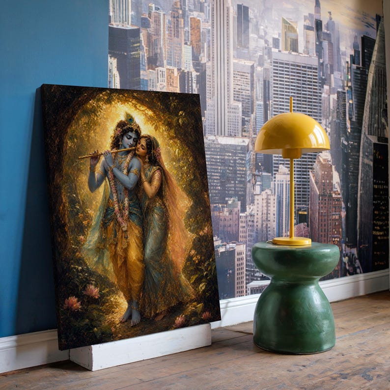 Radha Krishna Poster & Canvas | Hindu Deity Oil Painting | Spiritual Wall Art | Yoga Decor Gift 5IXM6V image 7