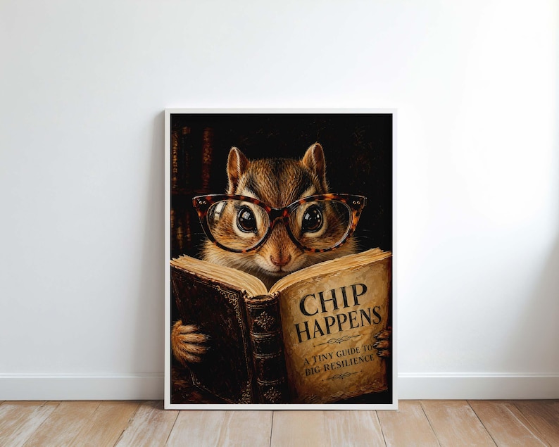 Reading Chipmunk Poster & Canvas | Whimsical Animal Wall Art | Pop ...