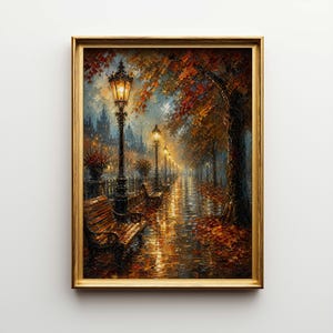 Poster och canvas med höstens gångstig i parken | Impressionistisk väggkonst | Impasto-landskapstryck | Mysig vardagsrumsinredning D4PIFG