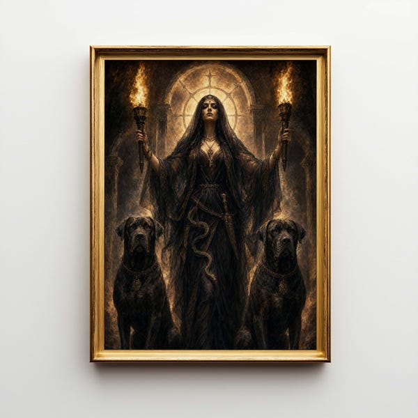 Póster y lienzo de la diosa Hécate / Arte mural ocultista de fantasía oscura / Decoración pagana gótica / Regalo para altar 5SL4OW