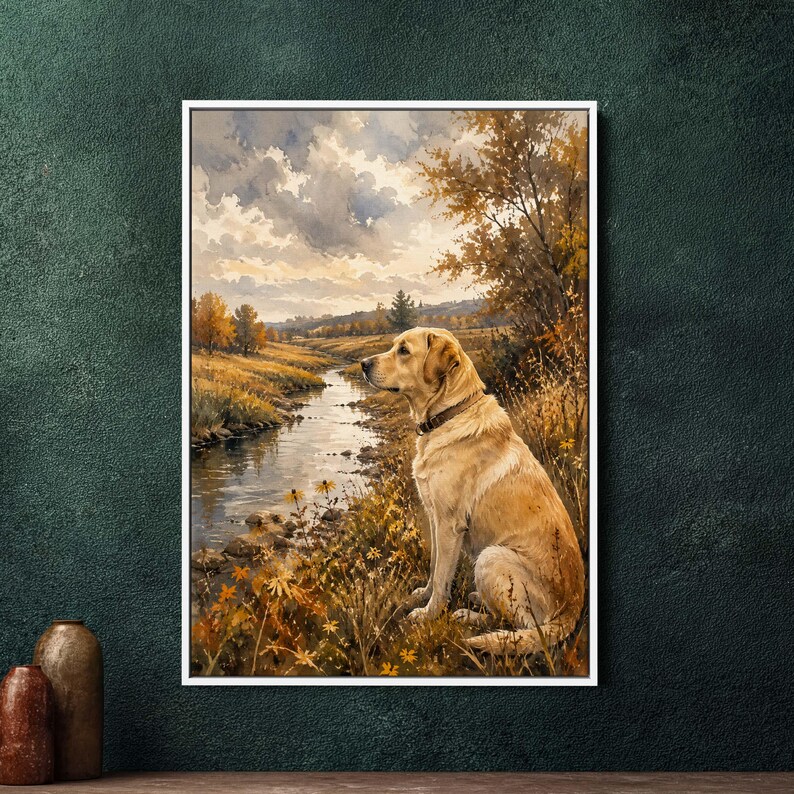 Yellow Labrador Framed Canvas | Watercolor Farmhouse Dog Wall Art ...