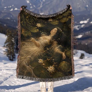 Pre-Raphaelite Ophelia Woven Blanket | Gothic Shakespeare Wall Art | Dark Academia Decor L9JVK6