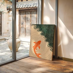 Minimalist Koi Fish Poster & Canvas | Japandi Zen Wall Art | Ukiyo-e Bathroom Decor | Meditation Print YPPWOX image 5