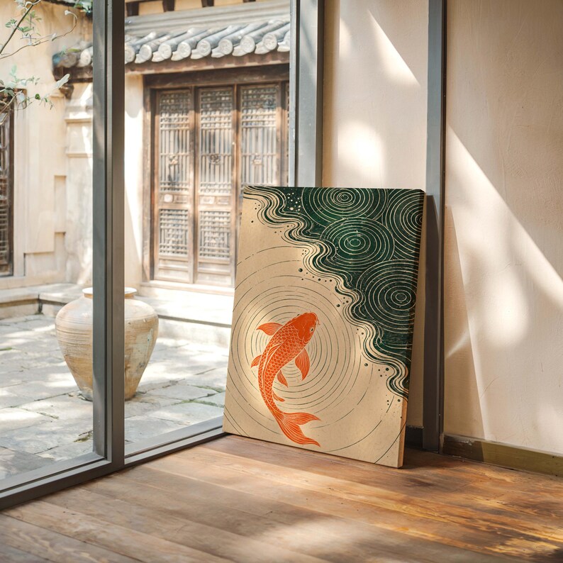 Minimalist Koi Fish Poster & Canvas | Japandi Zen Wall Art | Ukiyo-e Bathroom Decor | Meditation Print YPPWOX image 5