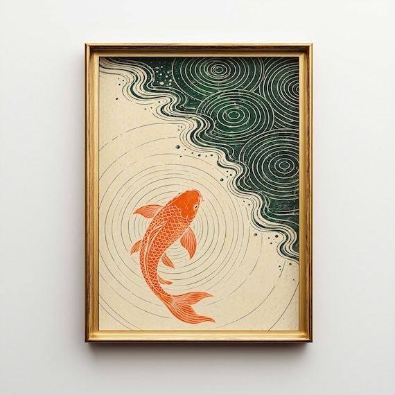 Minimalist Koi Fish Poster & Canvas | Japandi Zen Wall Art | Ukiyo-e Bathroom Decor | Meditation Print YPPWOX