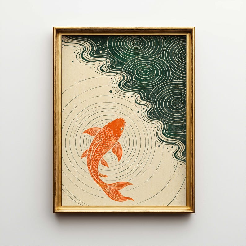 Minimalist Koi Fish Poster & Canvas | Japandi Zen Wall Art | Ukiyo-e Bathroom Decor | Meditation Print YPPWOX image 1