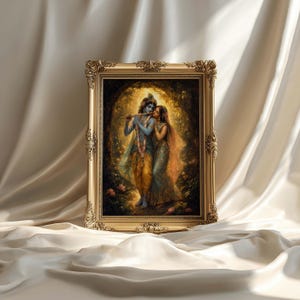 Radha Krishna Poster & Canvas | Hindu Deity Oil Painting | Spiritual Wall Art | Yoga Decor Gift 5IXM6V image 3
