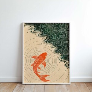 Minimalist Koi Fish Poster & Canvas | Japandi Zen Wall Art | Ukiyo-e Bathroom Decor | Meditation Print YPPWOX image 4