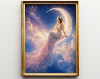 Vintage Poster och Canvas med Mångudinna | Neoklassisk himmelsk väggkonst | Fairycore Rumsdekor 5T20JE