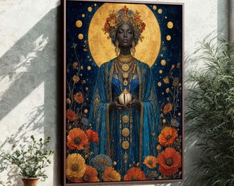 Yoruba Goddess Art Nouveau Framed Canvas | Divine Feminine Wall Art | Spiritual Decor ASQCN3