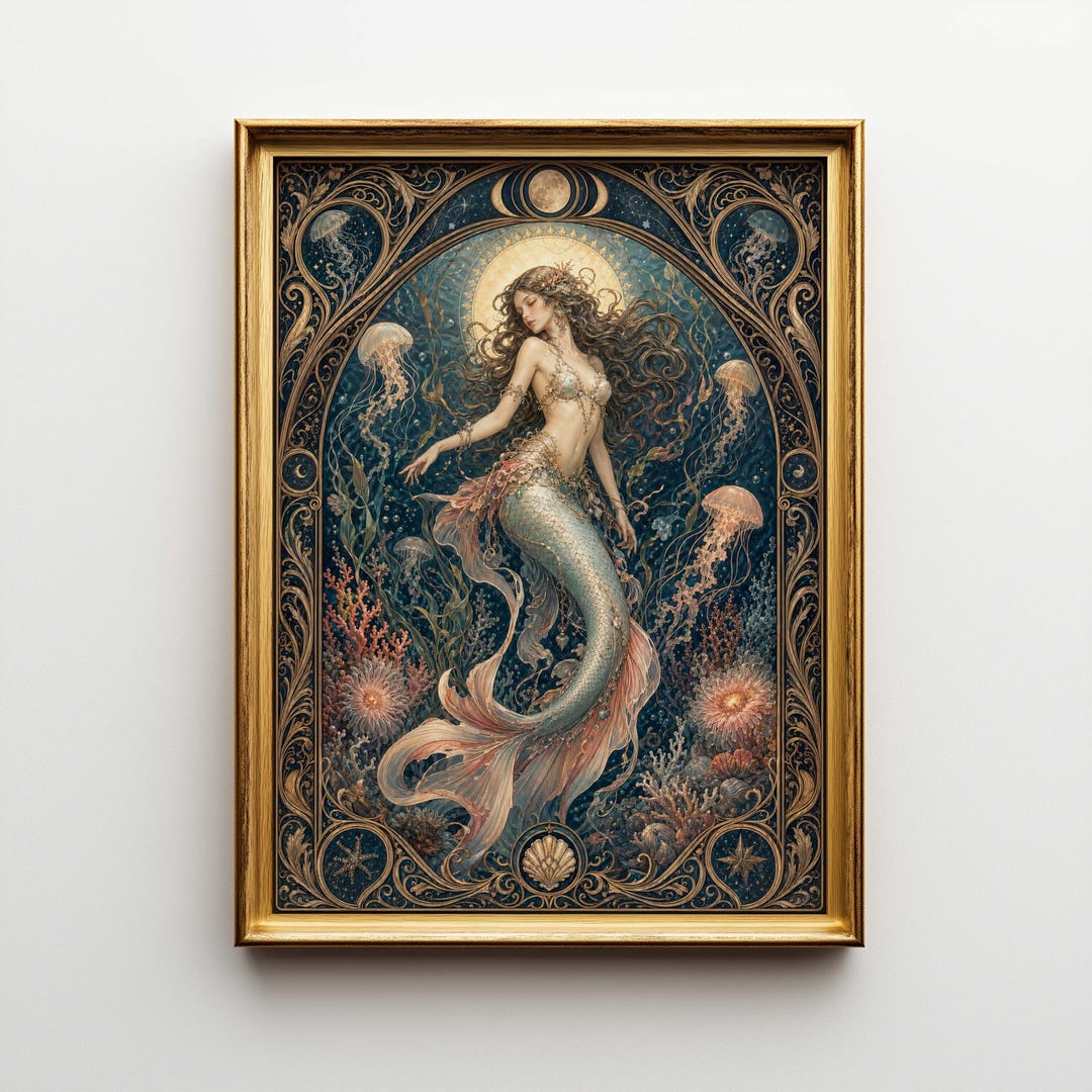 Art Nouveau Mermaid Poster & Canvas | Vintage Mermaidcore Wall Art ...