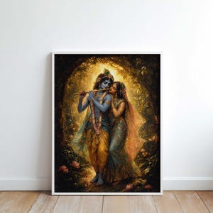 Radha Krishna Poster & Canvas | Hindu Deity Oil Painting | Spiritual Wall Art | Yoga Decor Gift 5IXM6V image 4