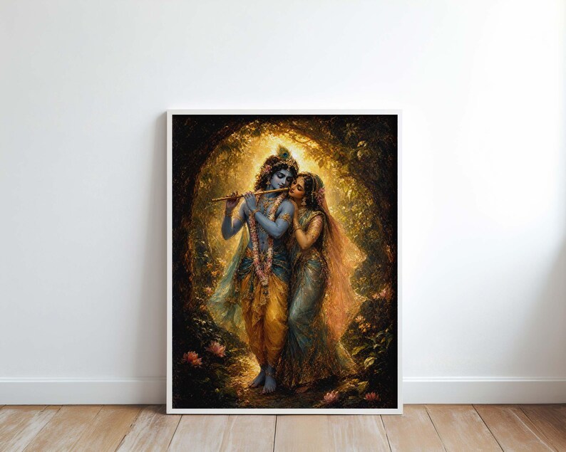 Radha Krishna Poster & Canvas | Hindu Deity Oil Painting | Spiritual Wall Art | Yoga Decor Gift 5IXM6V image 4