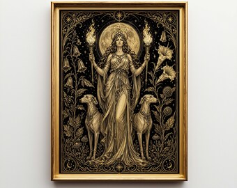 Hecate Goddess Poster & Canvas | Art Nouveau Pagan Wall Art | Vintage Occult Engraving | Dark Academia Decor D4CH45